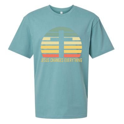 Vintage Retro Sunset Christian Jesus Changes Everything Sueded Cloud Jersey T-Shirt