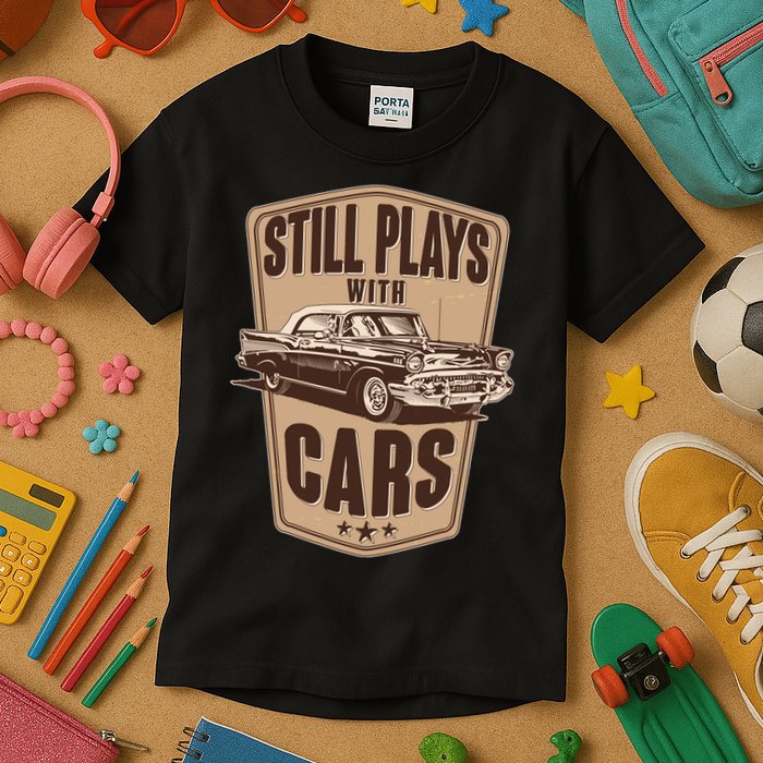 Vintage Retro Still Plays With Cars Kids T-Shirt