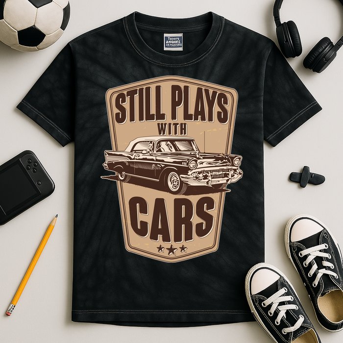 Vintage Retro Still Plays With Cars Kids Tie-Dye T-Shirt