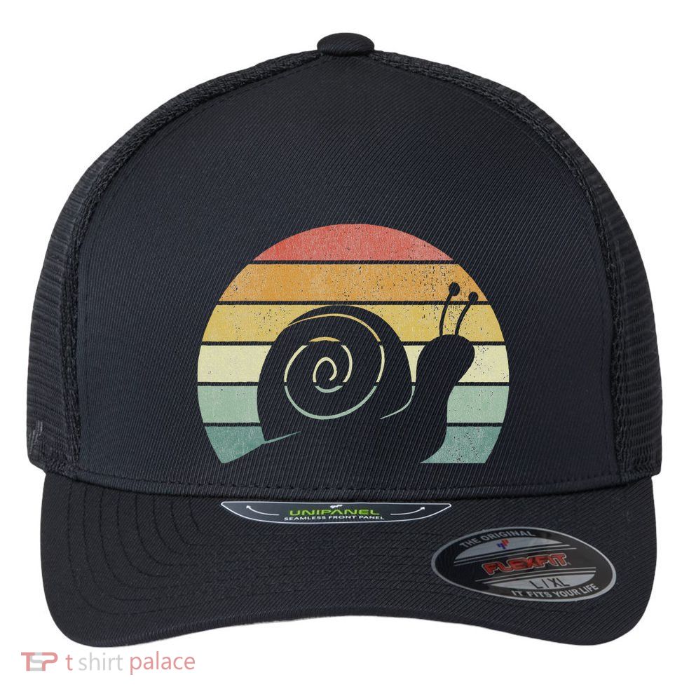 Vintage Retro Sunset Snail Design Cute Sluggish Funny Snail  Flexfit Unipanel Trucker Cap