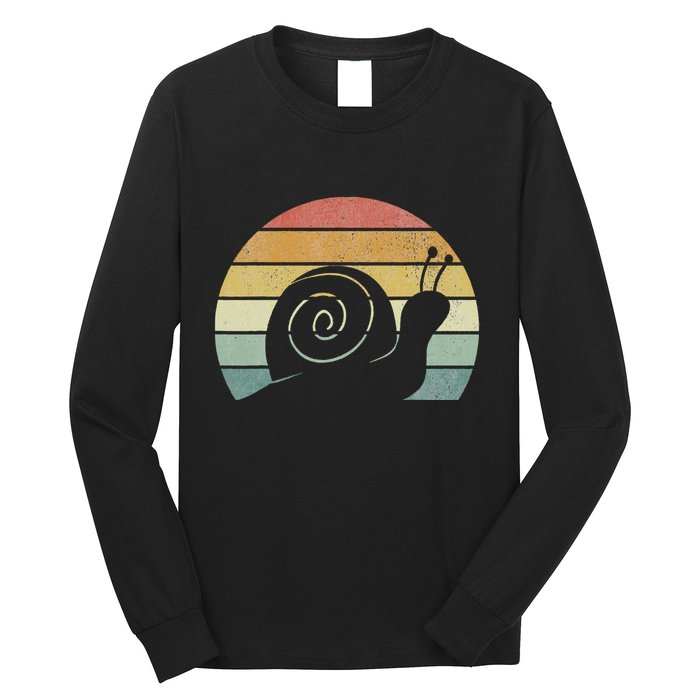 Vintage Retro Sunset Snail Design Cute Sluggish Funny Snail  Long Sleeve Shirt