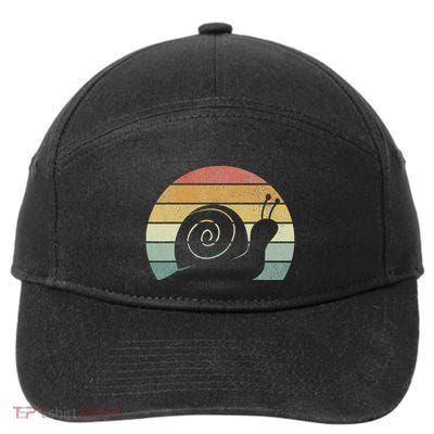 Vintage Retro Sunset Snail Design Cute Sluggish Funny Snail  7-Panel Snapback Hat