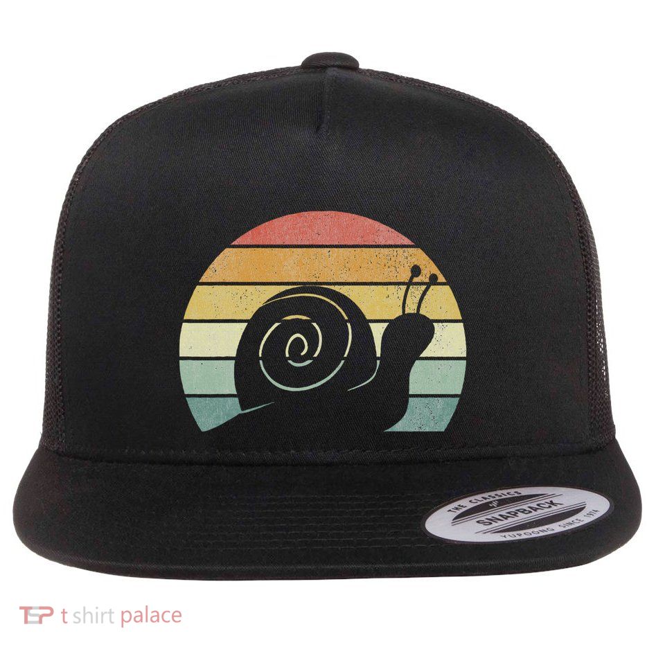 Vintage Retro Sunset Snail Design Cute Sluggish Funny Snail  Flatbill Hat