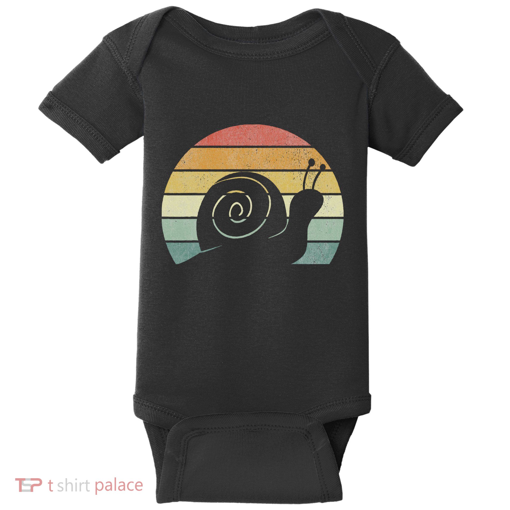 Vintage Retro Sunset Snail Design Cute Sluggish Funny Snail  Baby Bodysuit