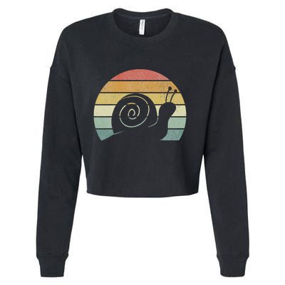 Vintage Retro Sunset Snail Design Cute Sluggish Funny Snail  Cropped Pullover Crew