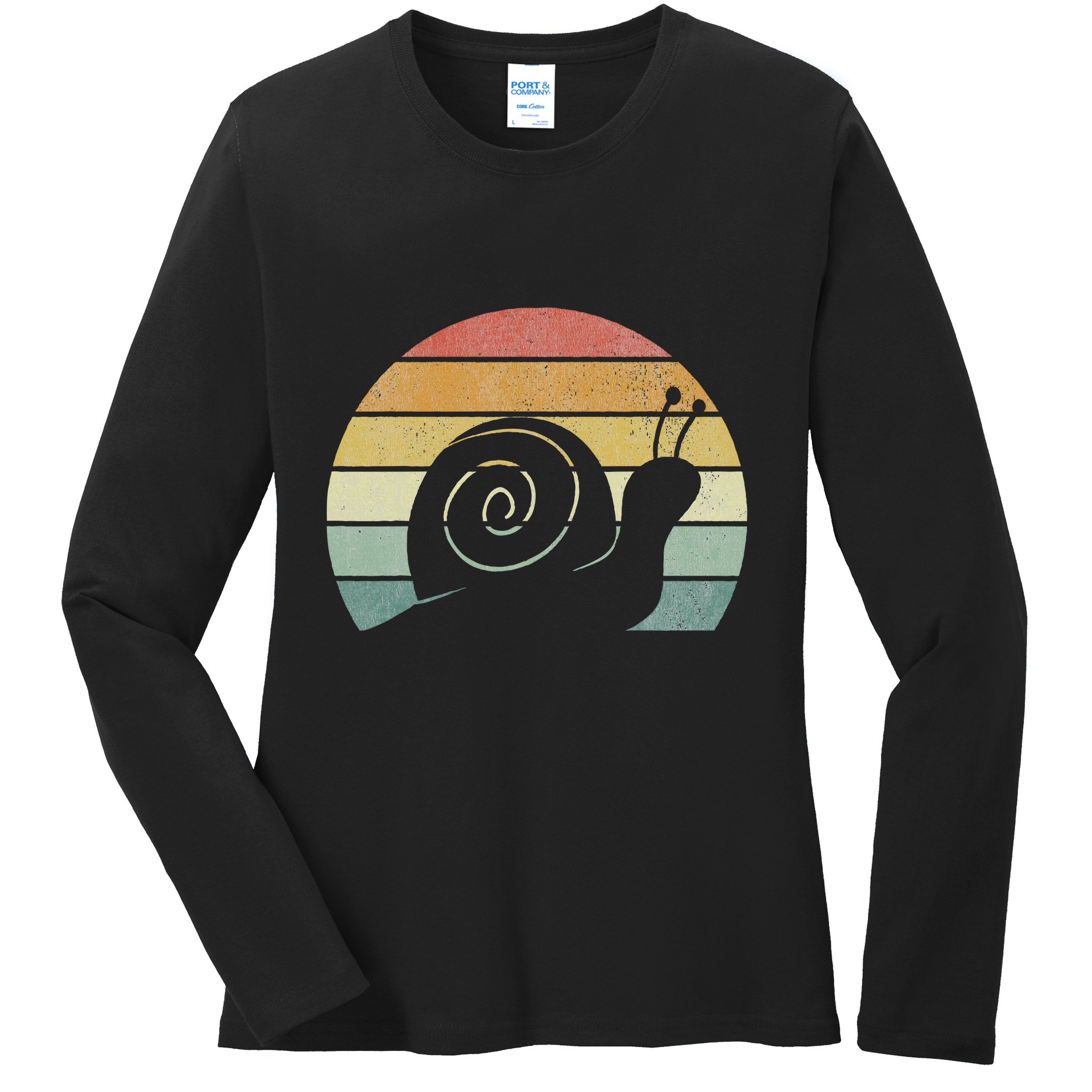 Vintage Retro Sunset Snail Design Cute Sluggish Funny Snail  Ladies Long Sleeve Shirt