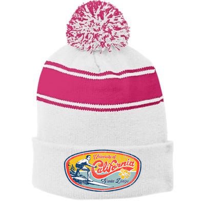 Vintage Retro Surf Style Ucsd Stripe Pom Pom Beanie