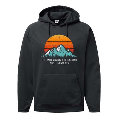 Vintage Retro Sun The Mountains Are Calling & I Must Go Performance Fleece Hoodie