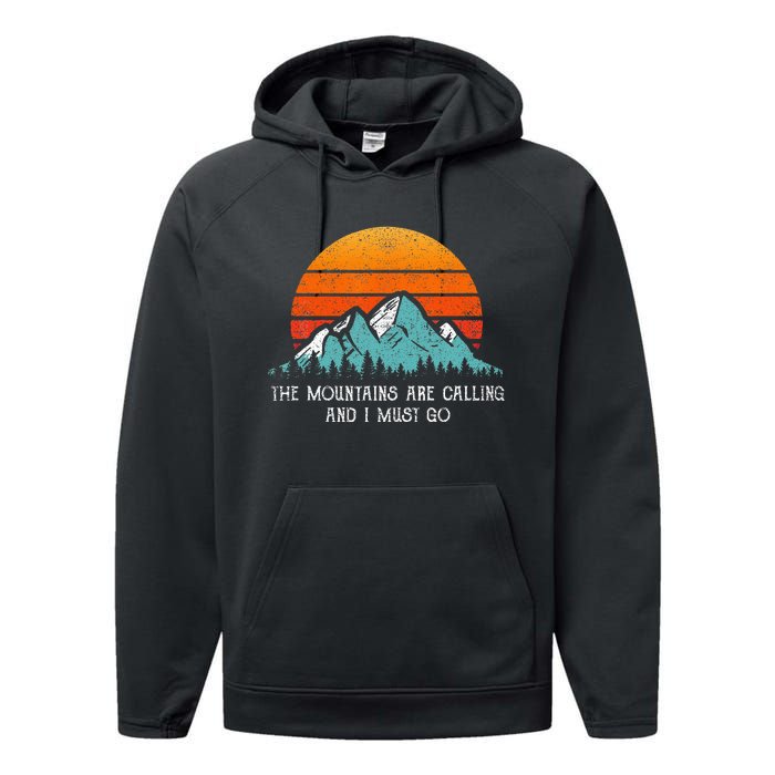 Vintage Retro Sun The Mountains Are Calling & I Must Go Performance Fleece Hoodie