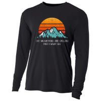 Vintage Retro Sun The Mountains Are Calling & I Must Go Cooling Performance Long Sleeve Crew