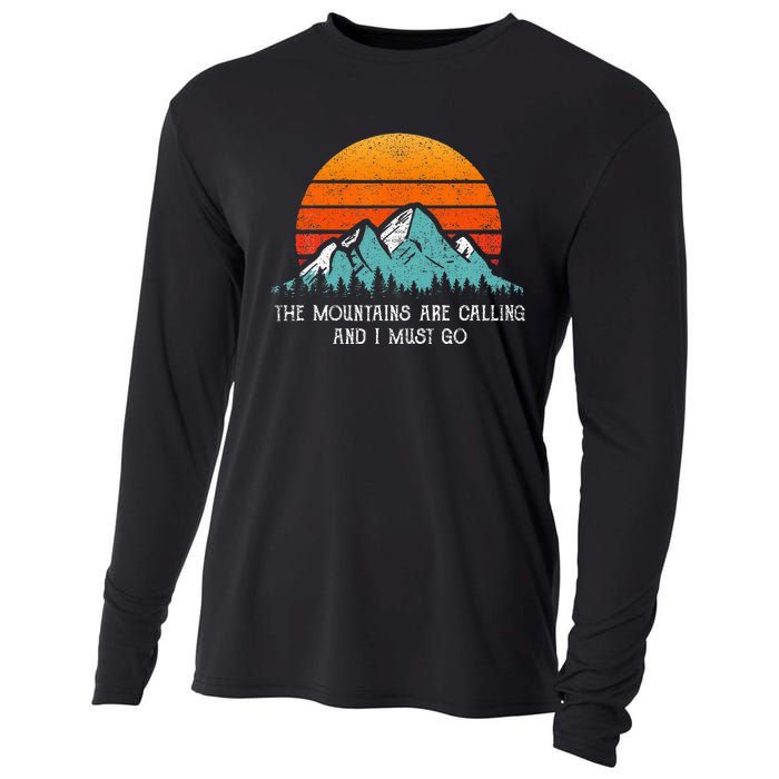 Vintage Retro Sun The Mountains Are Calling & I Must Go Cooling Performance Long Sleeve Crew