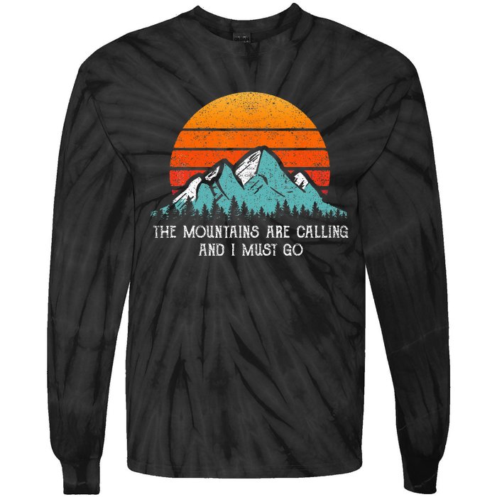 Vintage Retro Sun The Mountains Are Calling & I Must Go Tie-Dye Long Sleeve Shirt