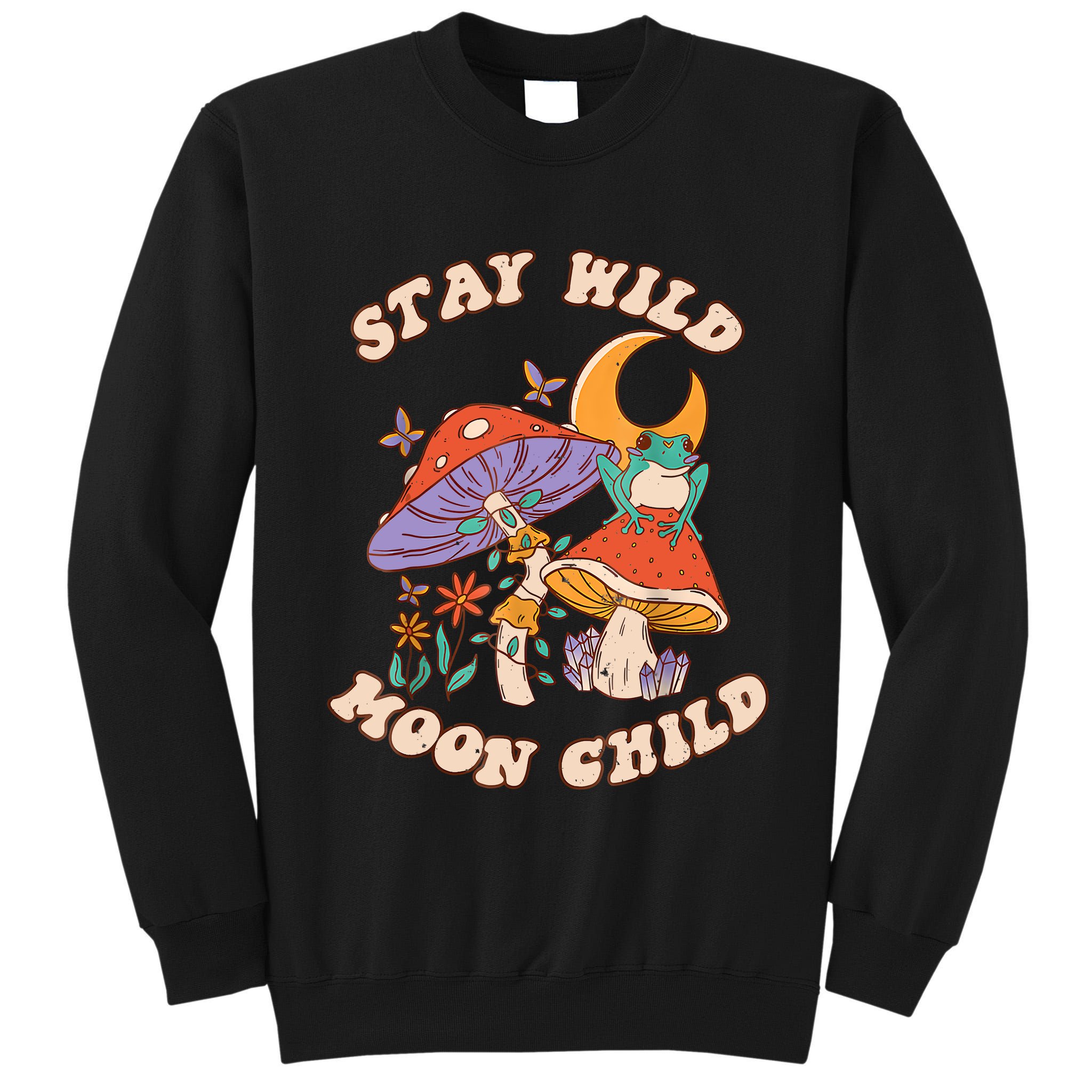 Vintage Retro Stay Wild Moon Child Frog Mushroom Hippie Tall Sweatshirt