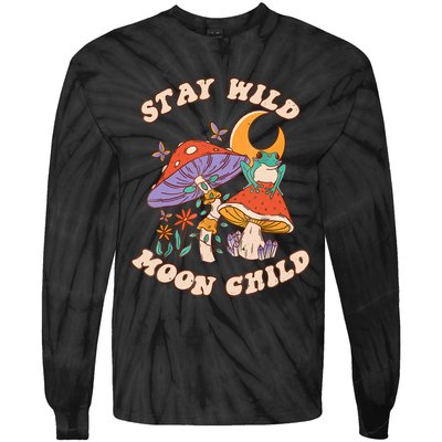 Vintage Retro Stay Wild Moon Child Frog Mushroom Hippie Tie-Dye Long Sleeve Shirt