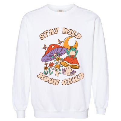 Vintage Retro Stay Wild Moon Child Frog Mushroom Hippie Garment-Dyed Sweatshirt