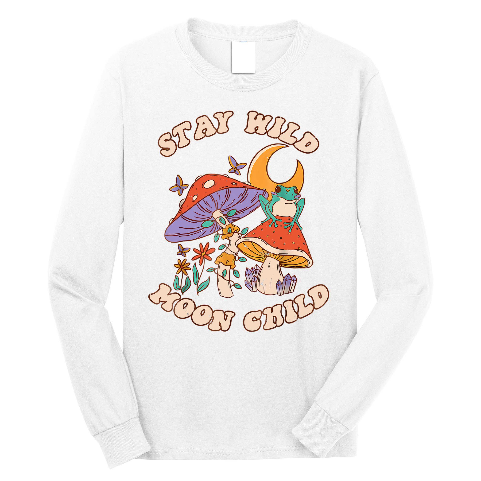 Vintage Retro Stay Wild Moon Child Frog Mushroom Hippie Long Sleeve Shirt