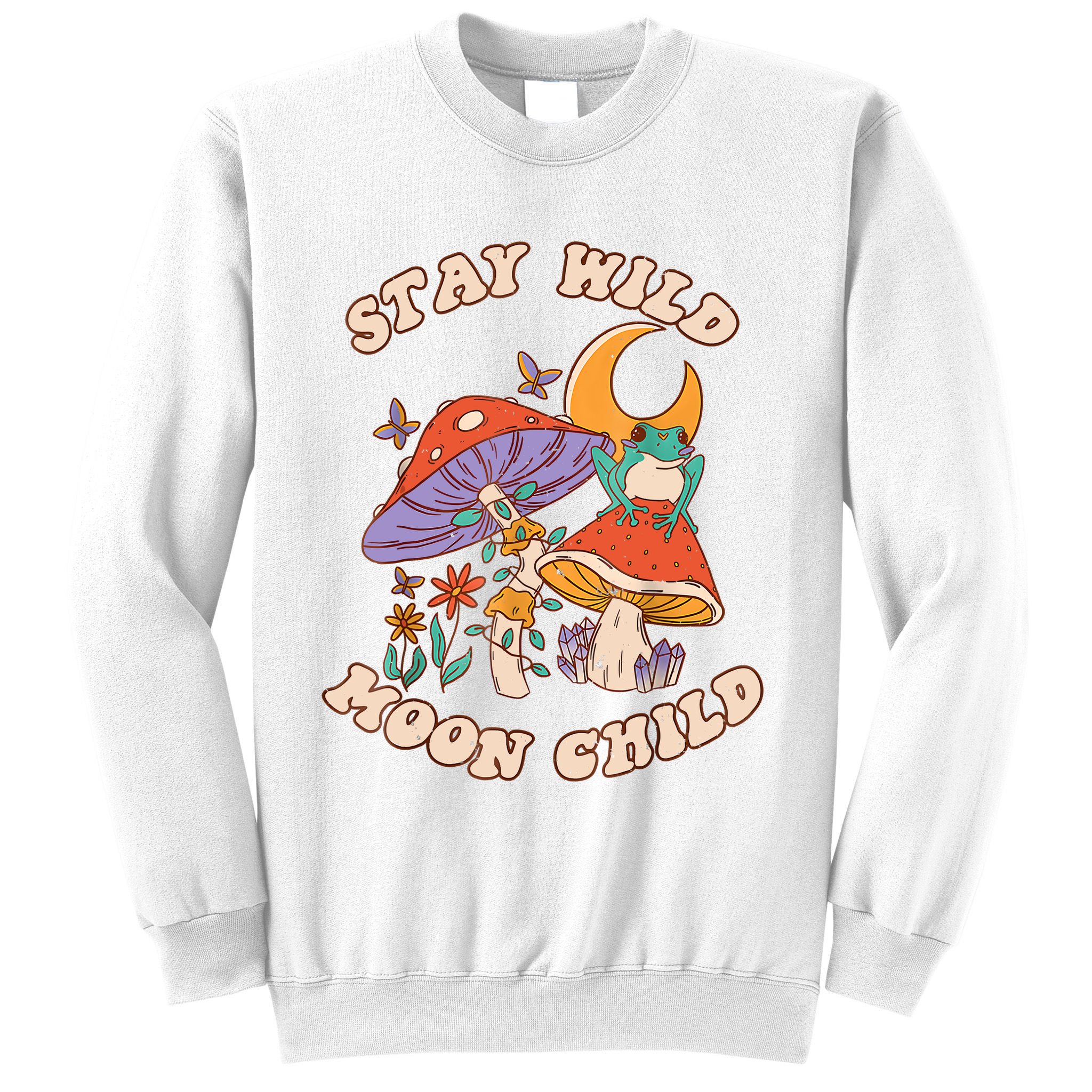 Vintage Retro Stay Wild Moon Child Frog Mushroom Hippie Sweatshirt