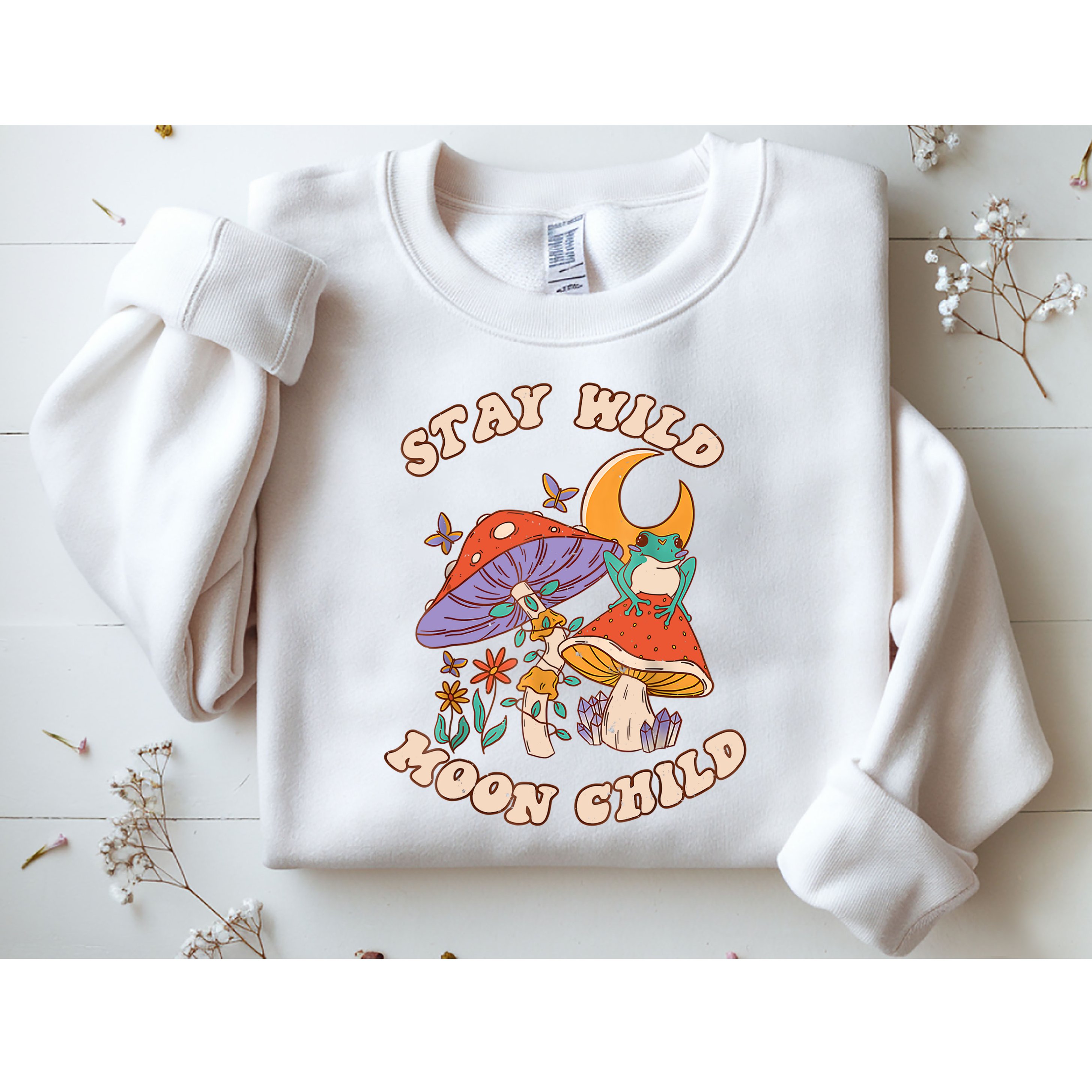 Vintage Retro Stay Wild Moon Child Frog Mushroom Hippie Sweatshirt