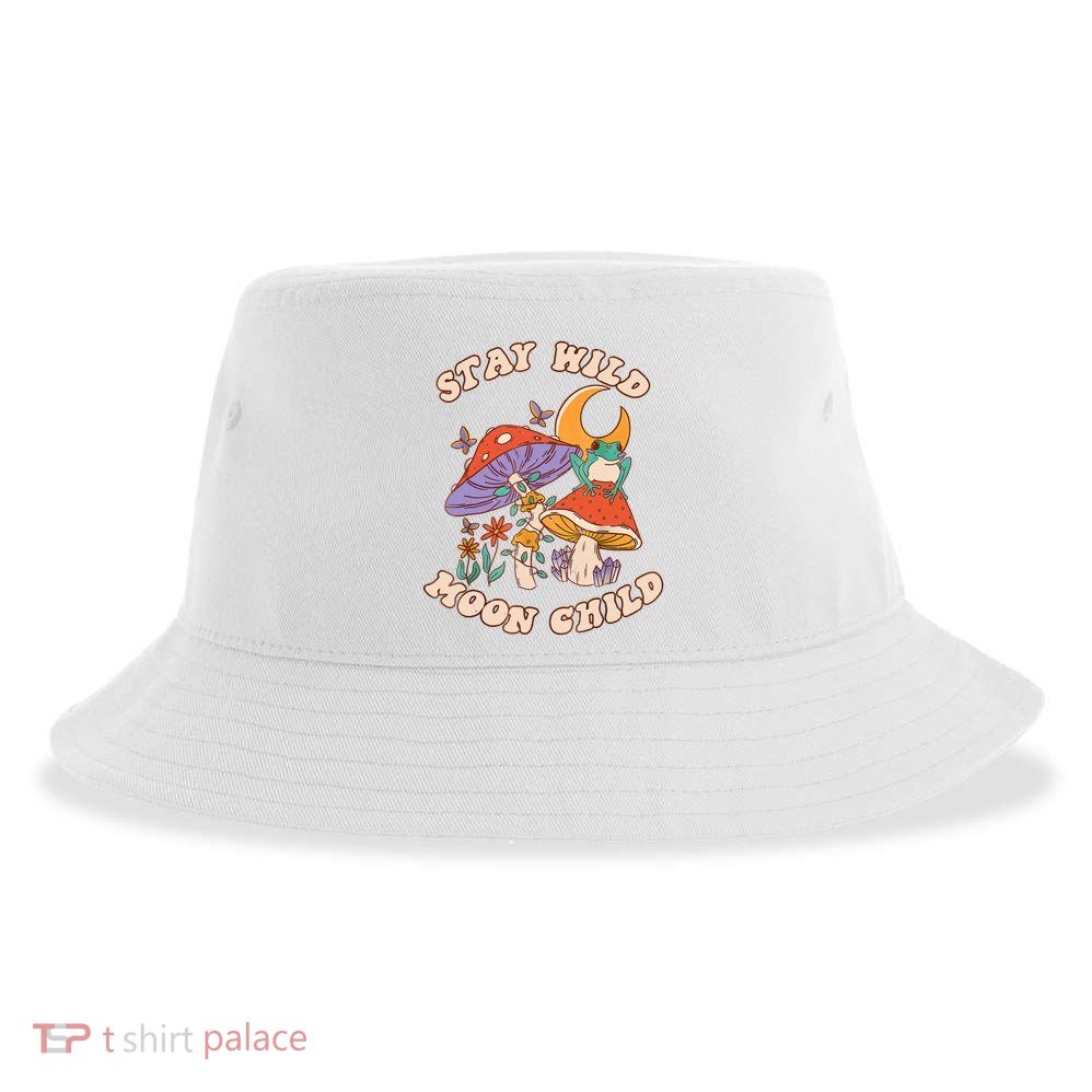 Vintage Retro Stay Wild Moon Child Frog Mushroom Hippie Sustainable Bucket Hat