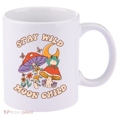 Vintage Retro Stay Wild Moon Child Frog Mushroom Hippie 11oz C Handle Ceramic Mug