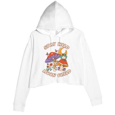 Vintage Retro Stay Wild Moon Child Frog Mushroom Hippie Crop Fleece Hoodie