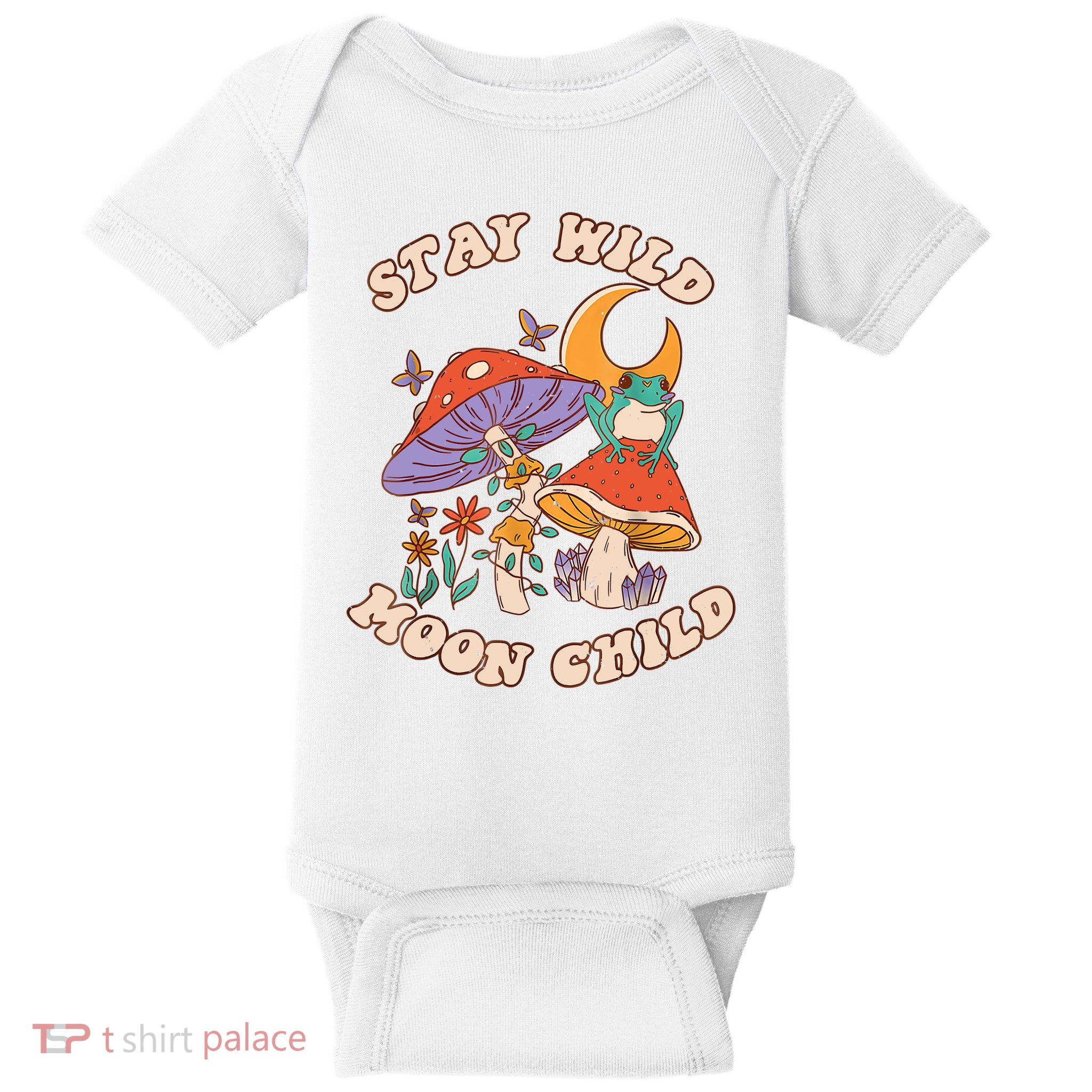 Vintage Retro Stay Wild Moon Child Frog Mushroom Hippie Baby Bodysuit