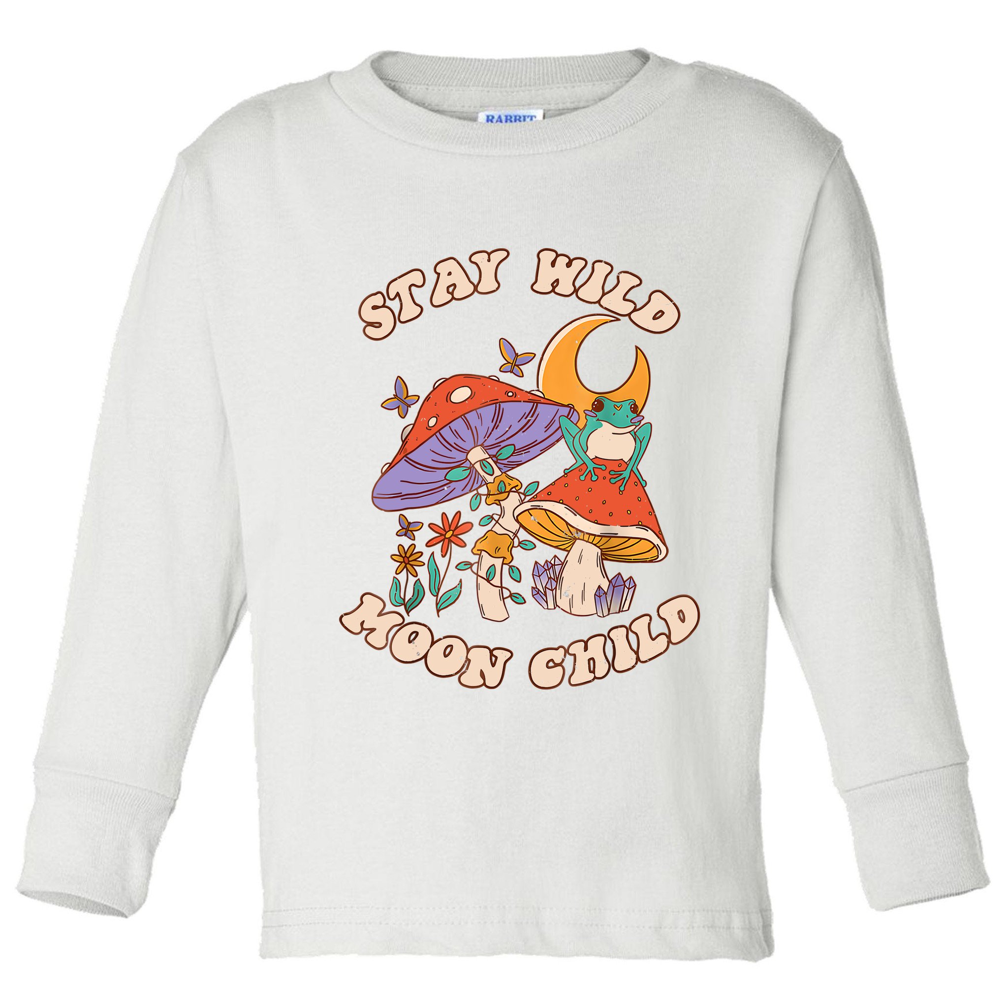 Vintage Retro Stay Wild Moon Child Frog Mushroom Hippie Toddler Long Sleeve Shirt
