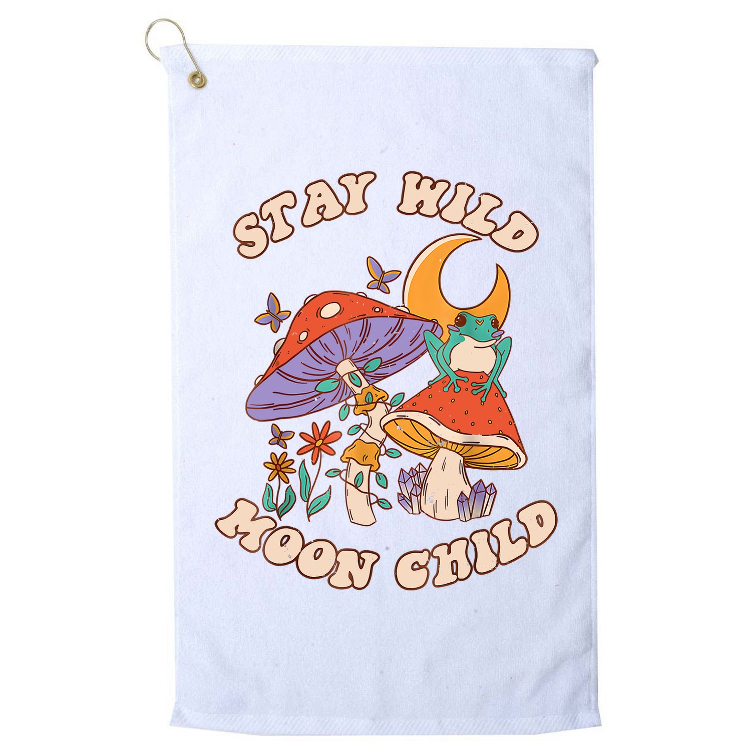 Vintage Retro Stay Wild Moon Child Frog Mushroom Hippie Golf Towel