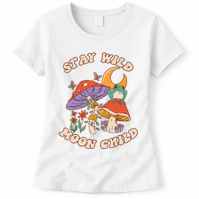 Vintage Retro Stay Wild Moon Child Frog Mushroom Hippie Womens T-Shirt