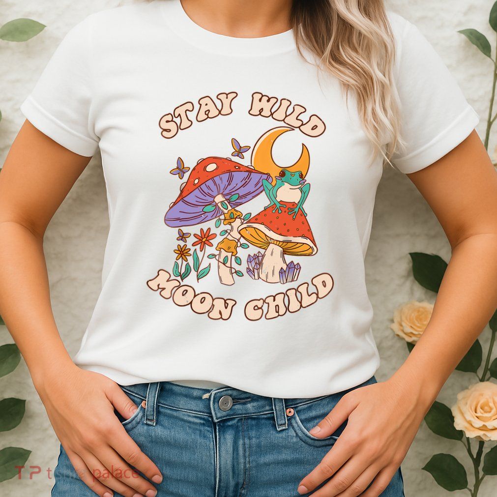 Vintage Retro Stay Wild Moon Child Frog Mushroom Hippie Womens T-Shirt