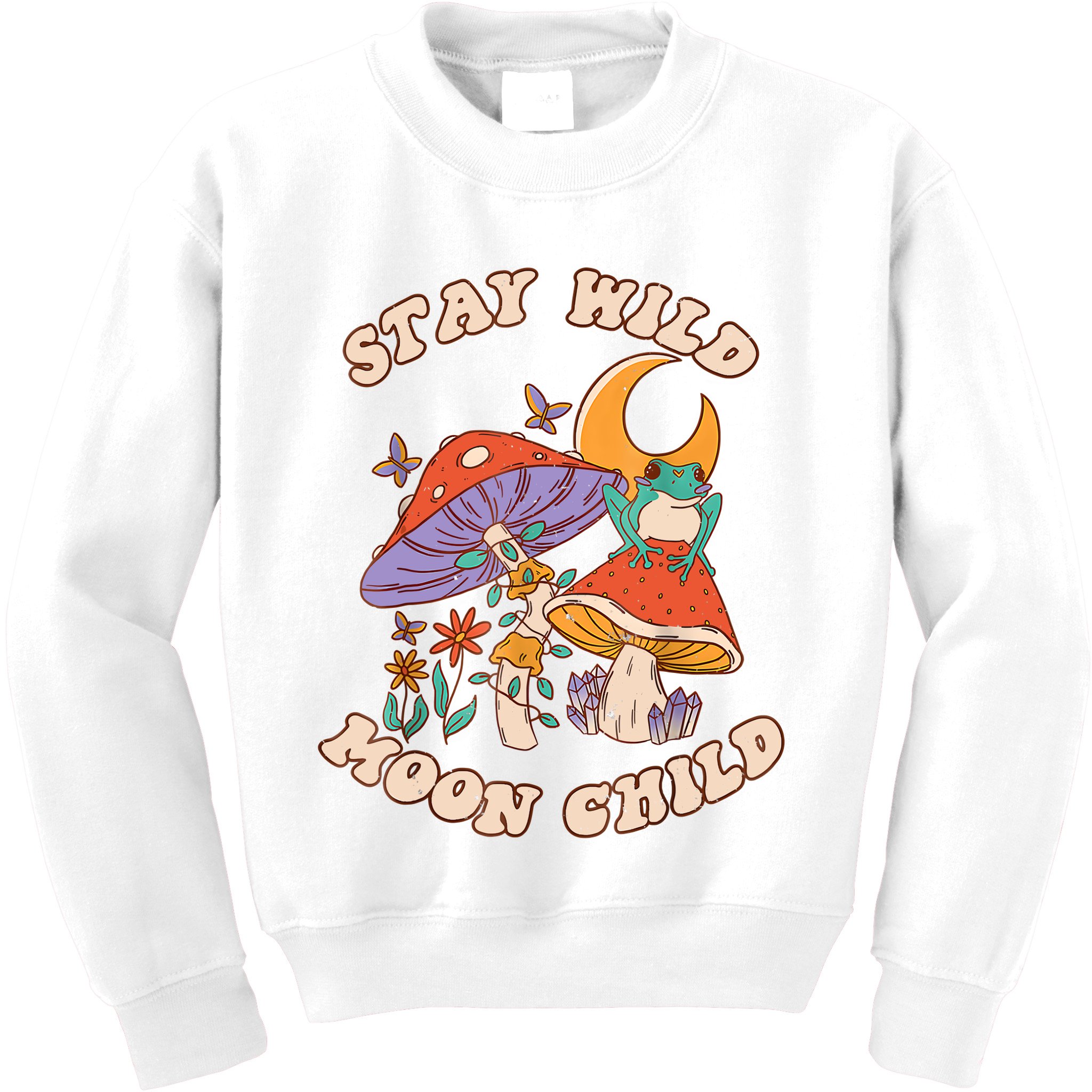 Vintage Retro Stay Wild Moon Child Frog Mushroom Hippie Kids Sweatshirt