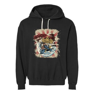 Vintage Retro Samurai Cat Neko Garment-Dyed Fleece Hoodie