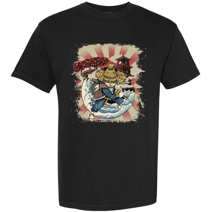 Vintage Retro Samurai Cat Neko Garment-Dyed Heavyweight T-Shirt
