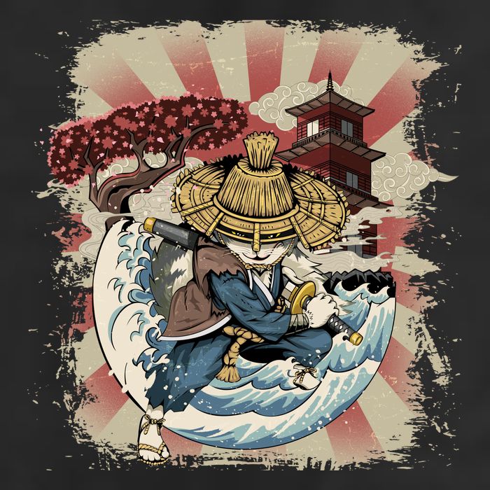 Vintage Retro Samurai Cat Neko Garment-Dyed Heavyweight T-Shirt