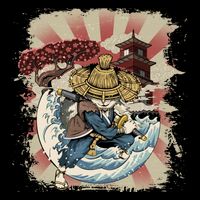 Vintage Retro Samurai Cat Neko Apron