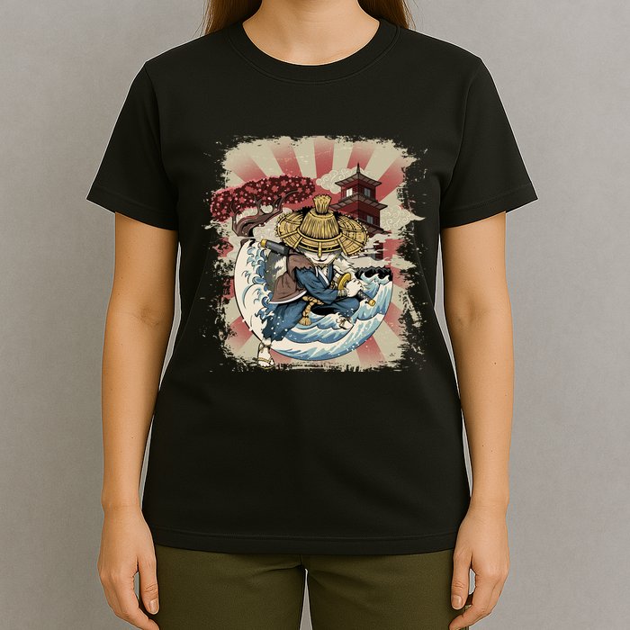 Vintage Retro Samurai Cat Neko T-Shirt