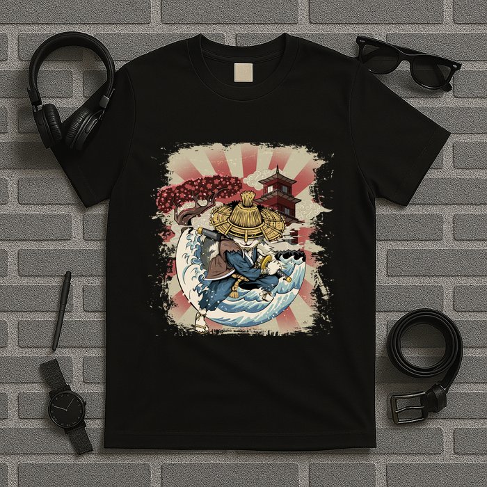 Vintage Retro Samurai Cat Neko T-Shirt