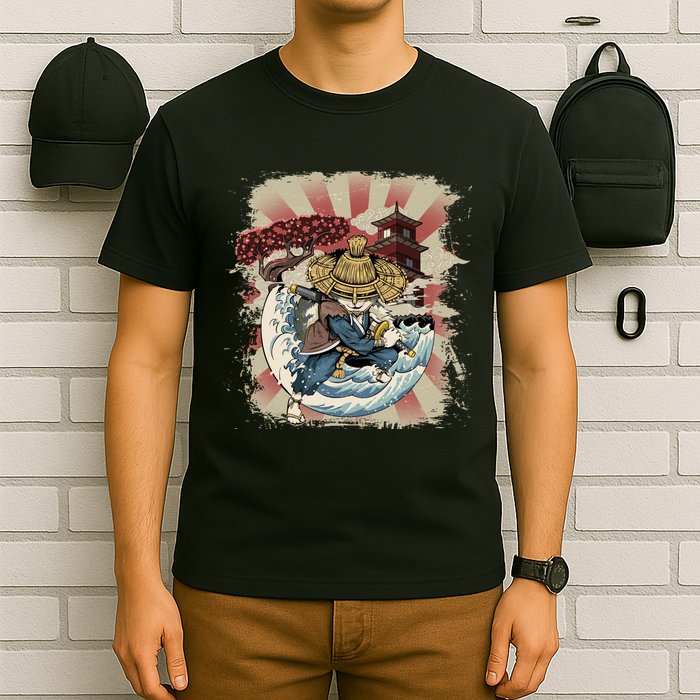 Vintage Retro Samurai Cat Neko T-Shirt