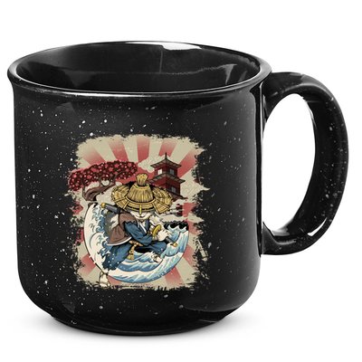 Vintage Retro Samurai Cat Neko 15oz Campfire Ceramic Mug
