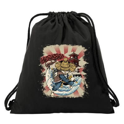 Vintage Retro Samurai Cat Neko Drawstring Bag