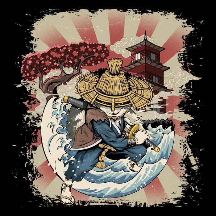 Vintage Retro Samurai Cat Neko Flatbill Hat
