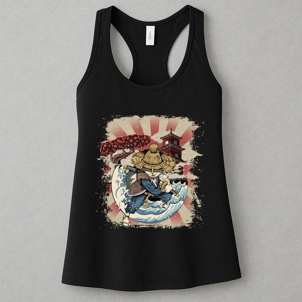 Vintage Retro Samurai Cat Neko Womens Tank Top