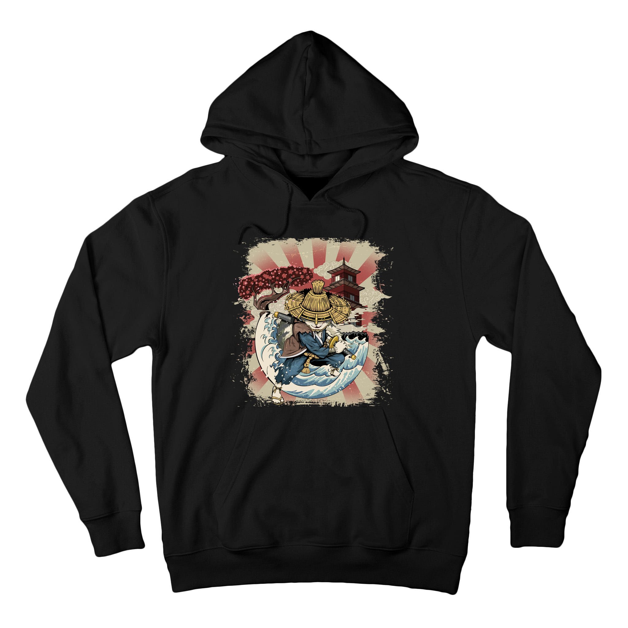 Vintage Retro Samurai Cat Neko Tall Hoodie