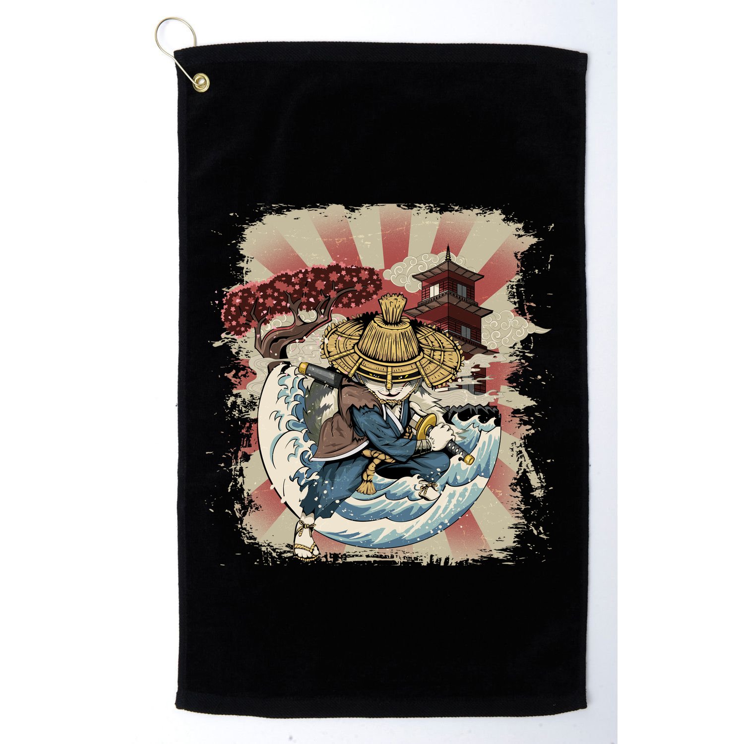 Vintage Retro Samurai Cat Neko Golf Towel