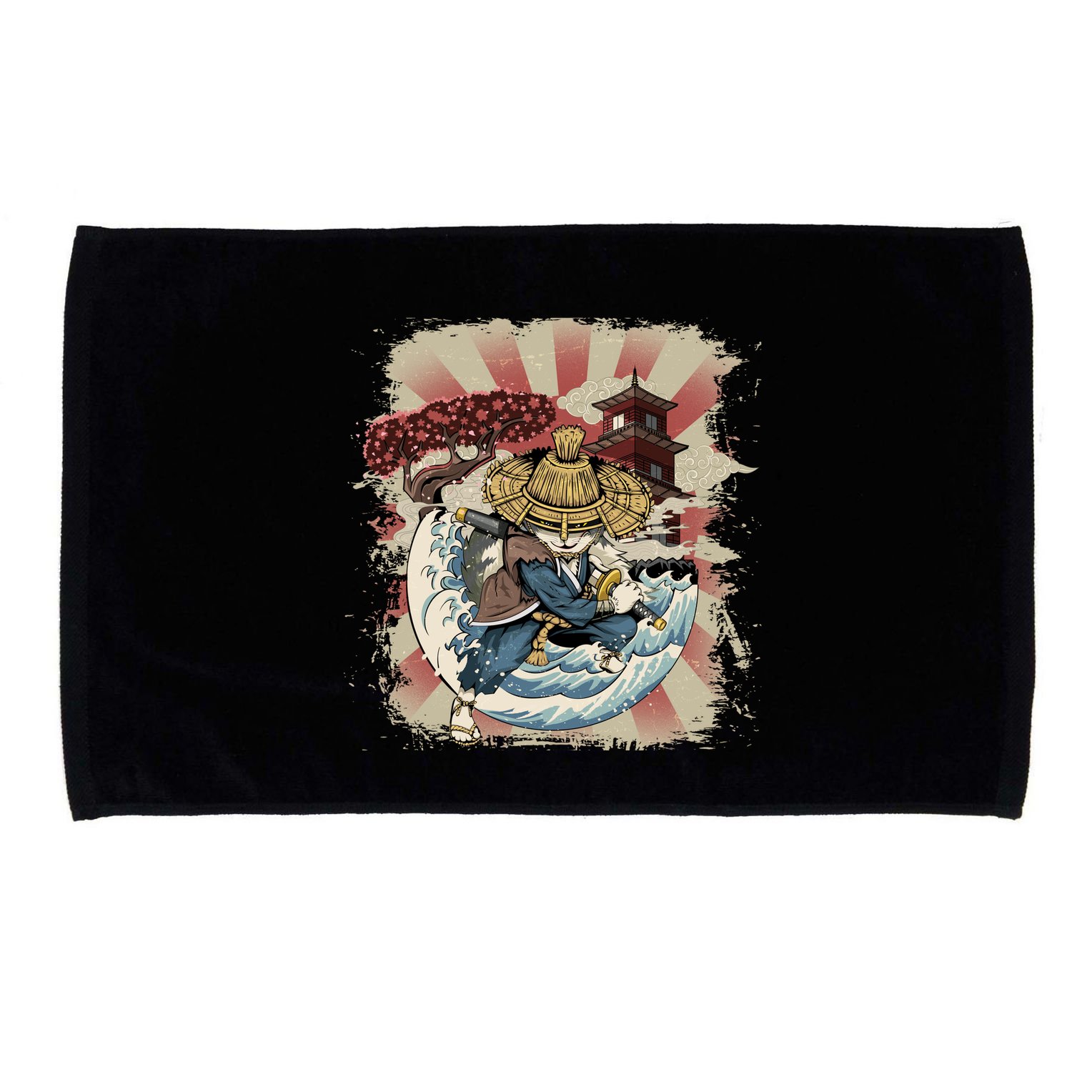 Vintage Retro Samurai Cat Neko Microfiber Hand Towel