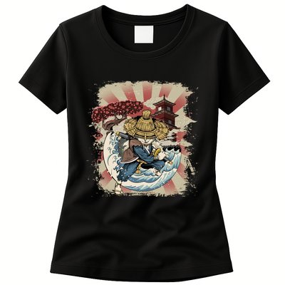 Vintage Retro Samurai Cat Neko Womens T-Shirt