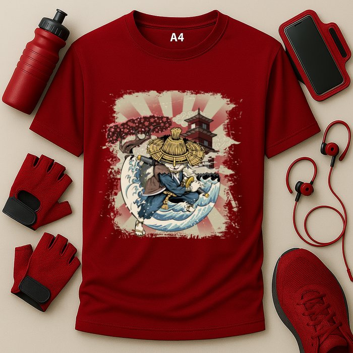 Vintage Retro Samurai Cat Neko Performance Shirt