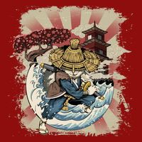 Vintage Retro Samurai Cat Neko Performance Shirt