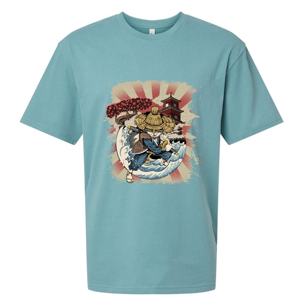 Vintage Retro Samurai Cat Neko Sueded Cloud Jersey T-Shirt