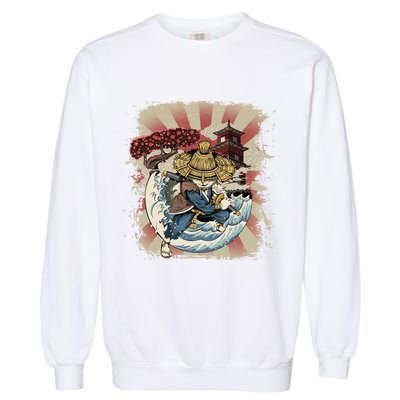 Vintage Retro Samurai Cat Neko Garment-Dyed Sweatshirt